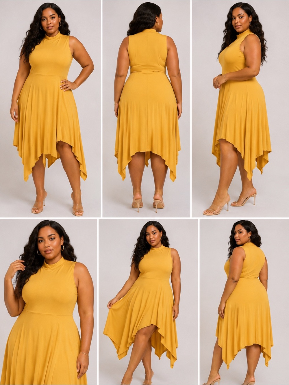 ASHLEY STEWART NWT's Mustard Hankercheif Hwm Midi Size 10